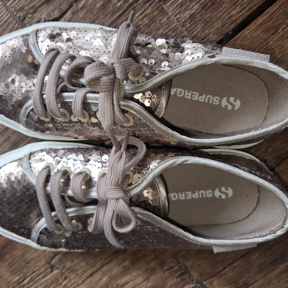 Sequin Lace-Up Sneakers SUPERGA size 36 Like NEW!! - Picture 3 of 5